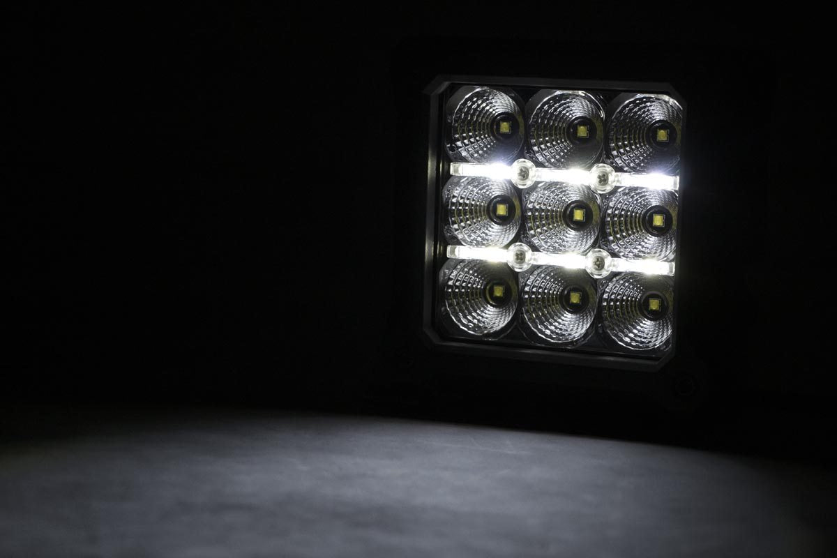 ROUGH COUNTRY 4-INCH SQUARE CREE LED LIGHTS - (PAIR | CHROME SERIES W/ COOL WHITE DRL)