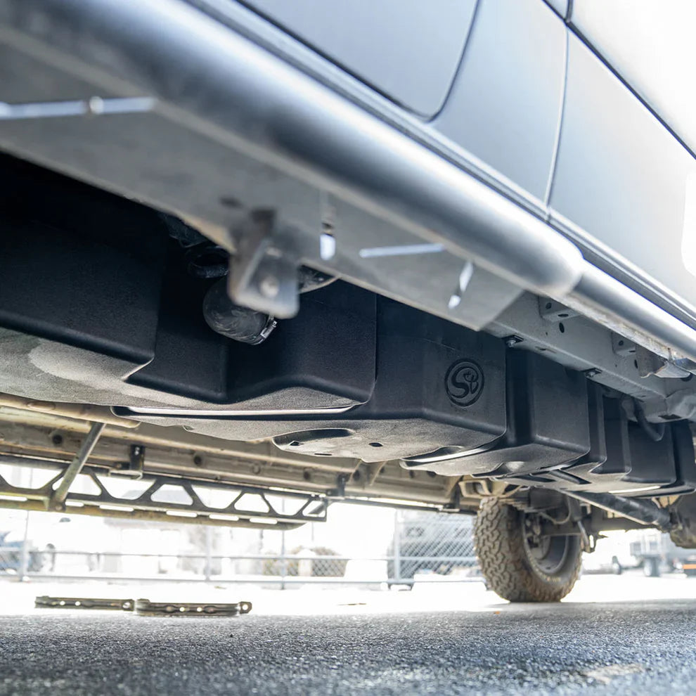 47-gallon replacement fuel tank installed under a 2007-2018 Mercedes Sprinter, designed for 144 and 170-inch wheelbases.