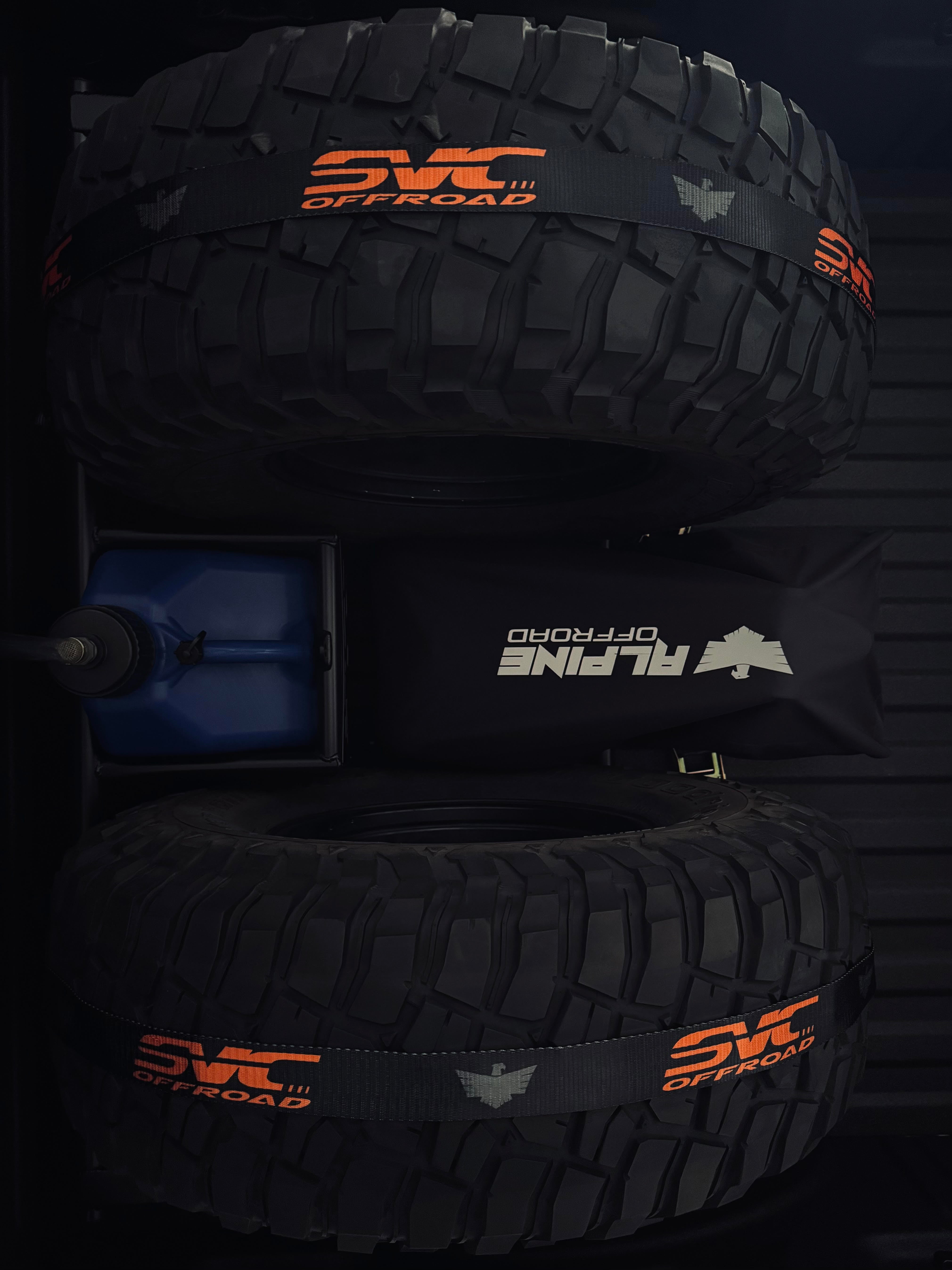 SVCOFFROAD Raptor Chase Rack designed for 2017-2023 models, featuring durable tires and secure storage for offroad adventures.