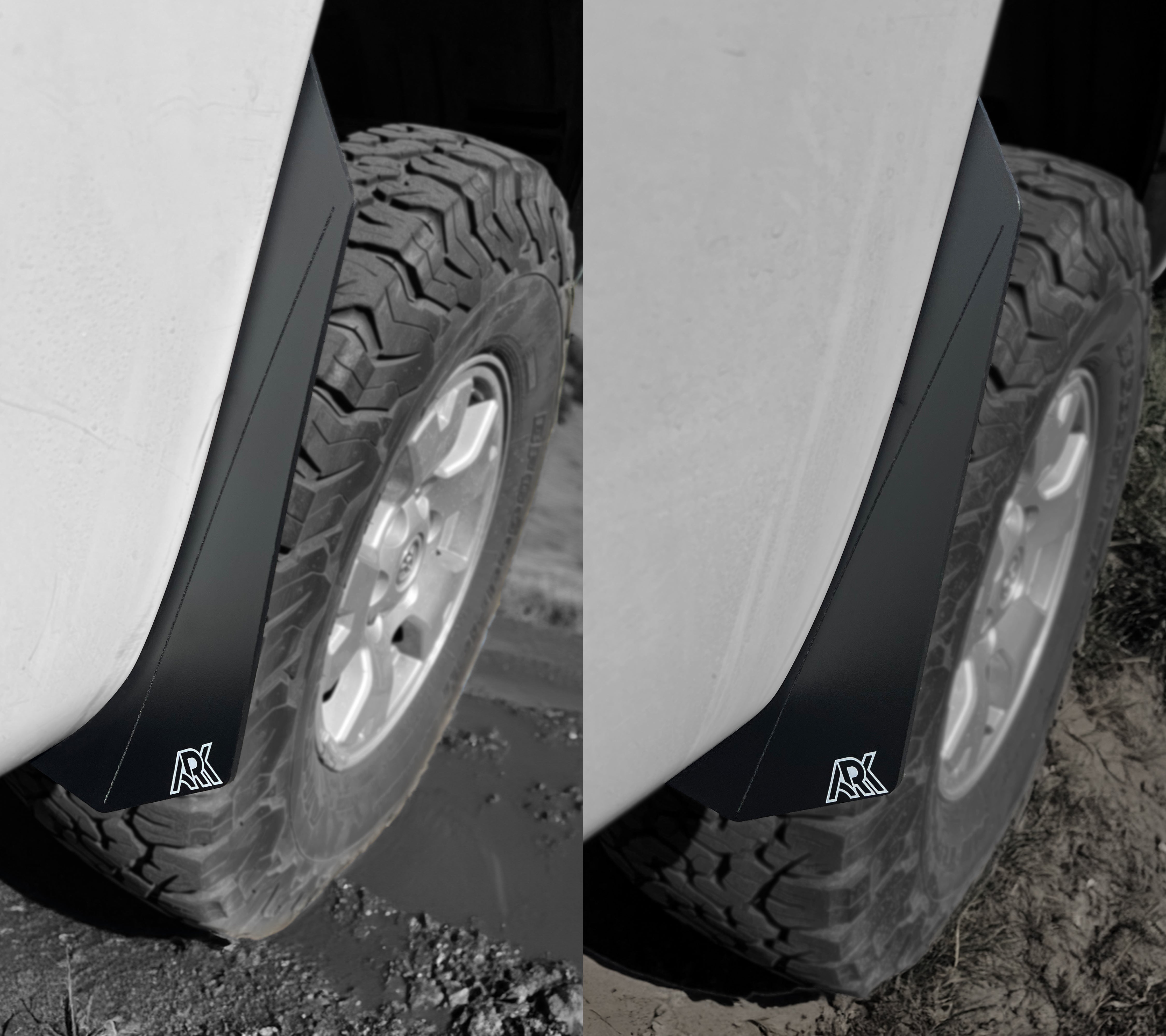 TriXpoly splash guards for 2005-2015 Toyota Tacoma, designed for durability and protection against mud and debris.