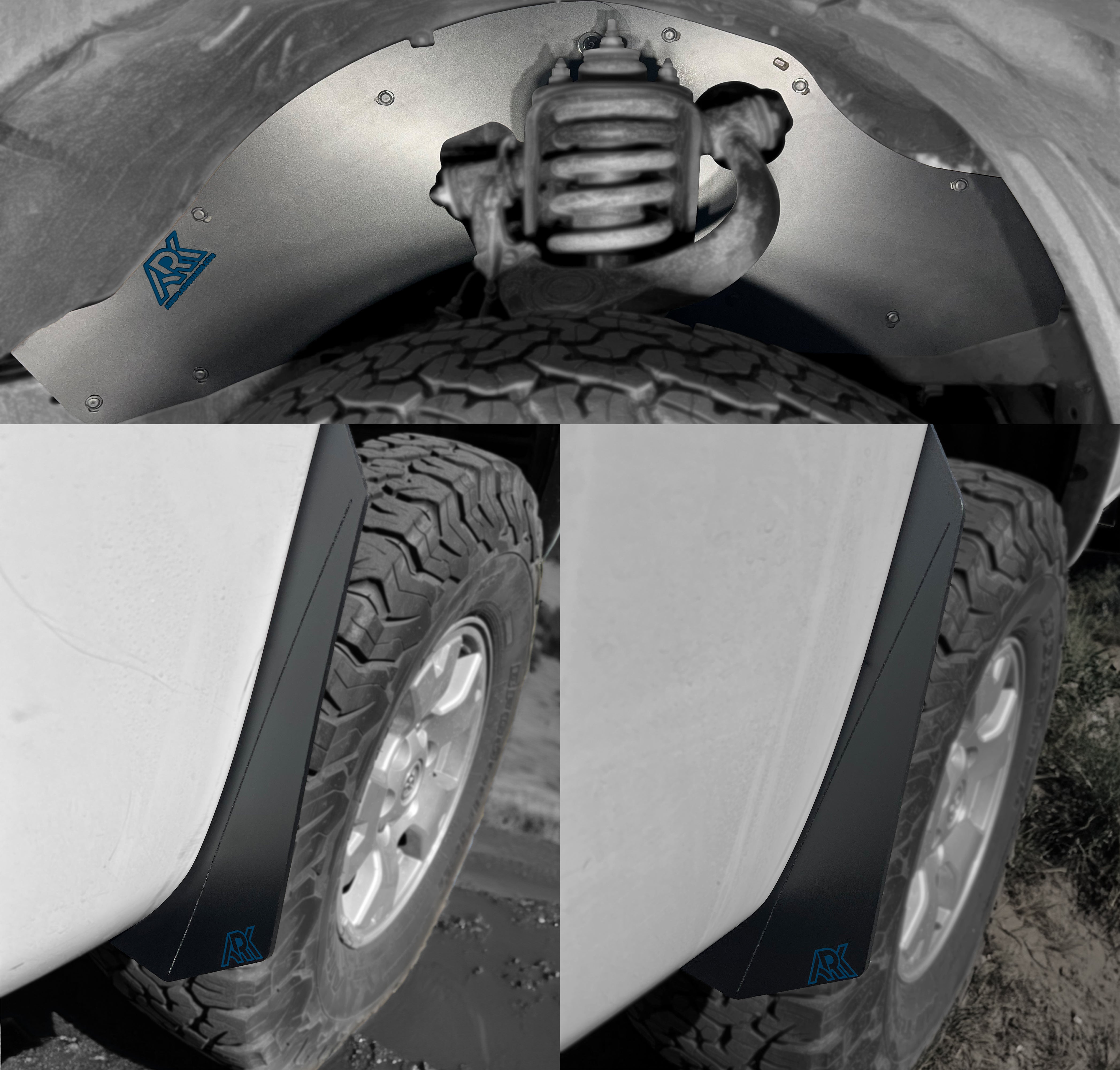 2005-2015 Toyota Tacoma TriXpoly bundle featuring durable fender flares and protective splash guards for offroad use.