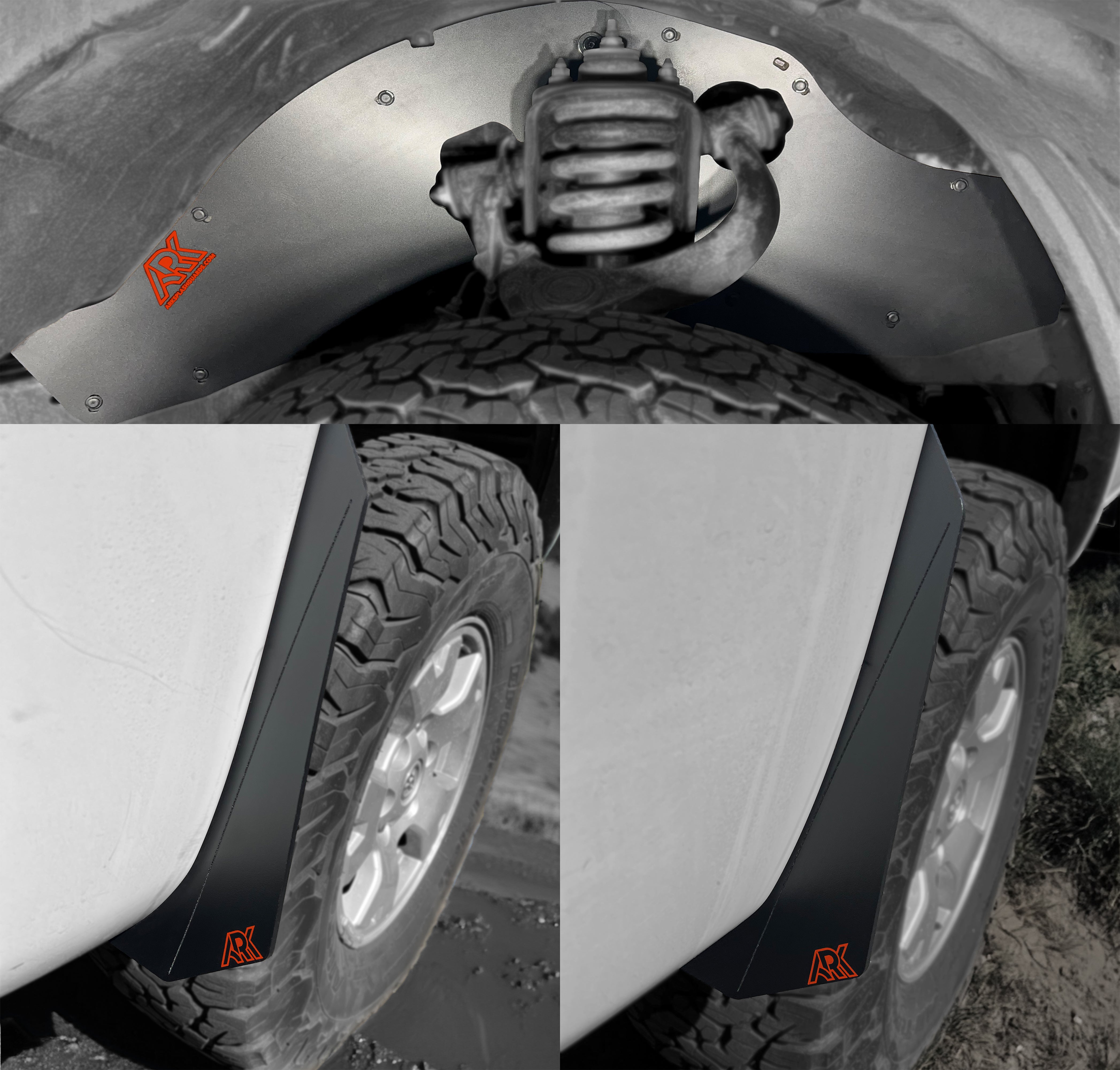 TriXpoly splash guards for 2005-2015 Toyota Tacoma, showcasing durable design and tire protection. Ideal for offroad use.