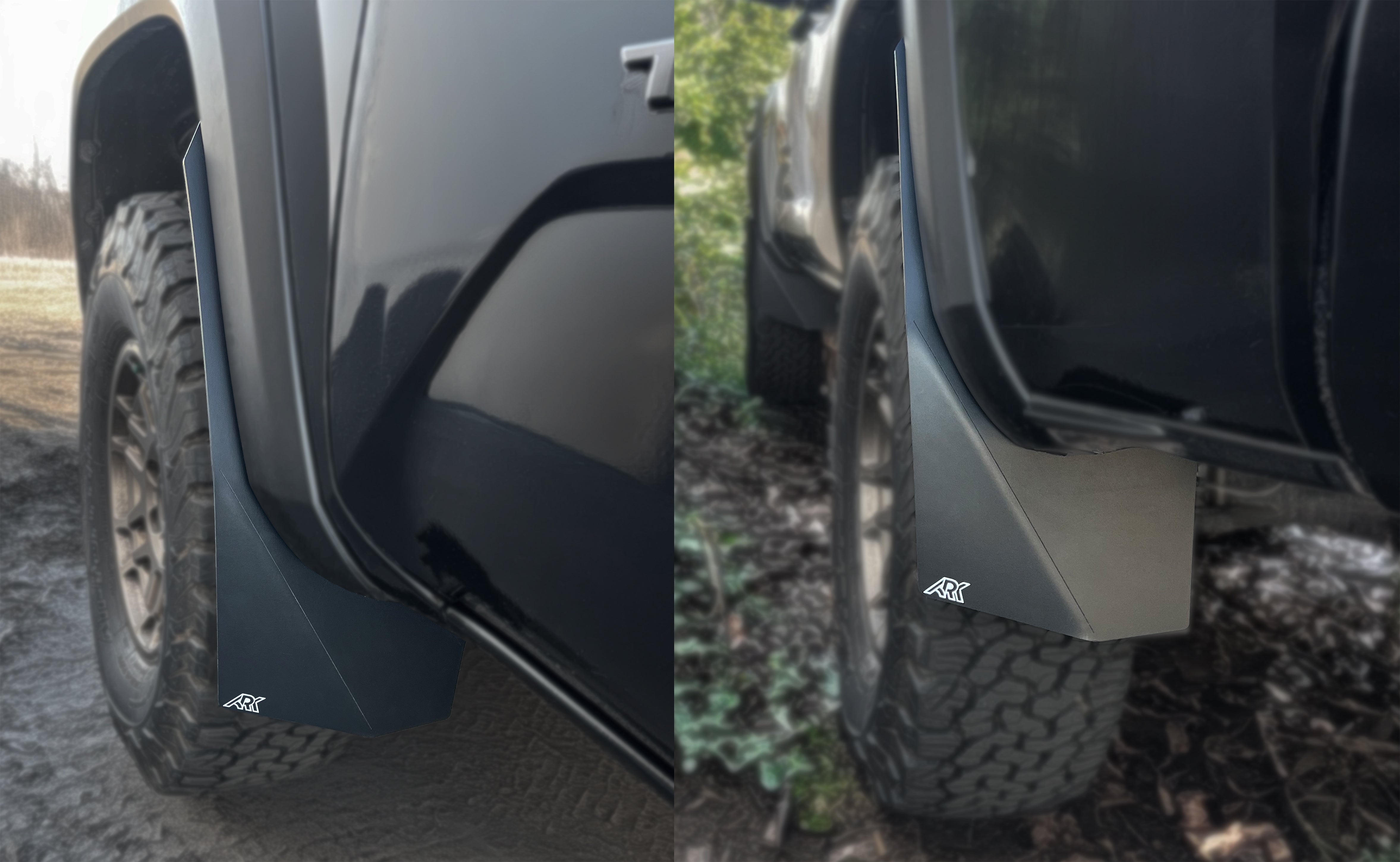 TriXpoly mudflaps for 2016-2023 Toyota Tacoma, designed for durability and protection against mud and debris.