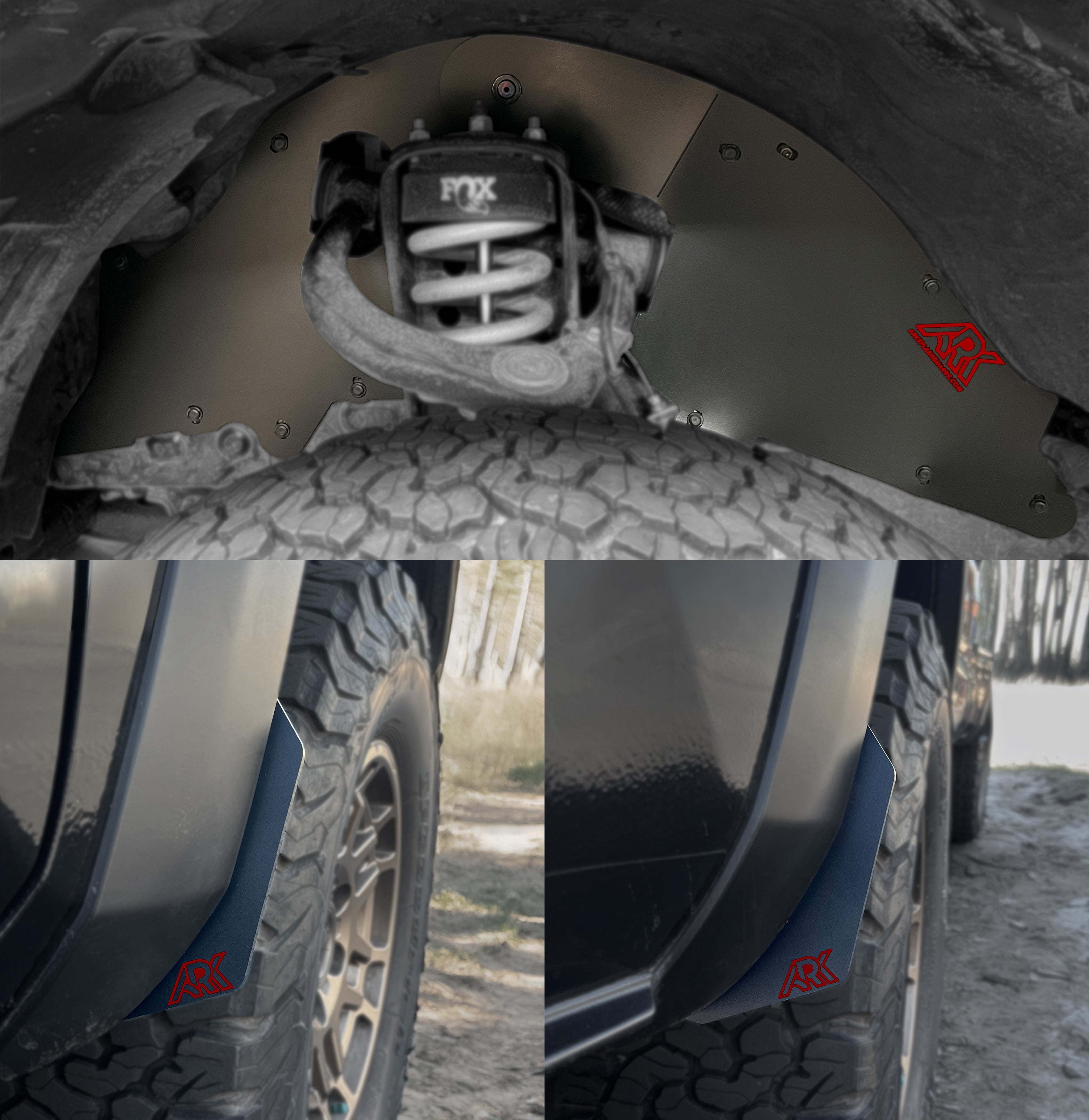 TriXpoly splash guards and mudflaps for 2016-2023 Toyota Tacoma, designed for enhanced protection and durability.