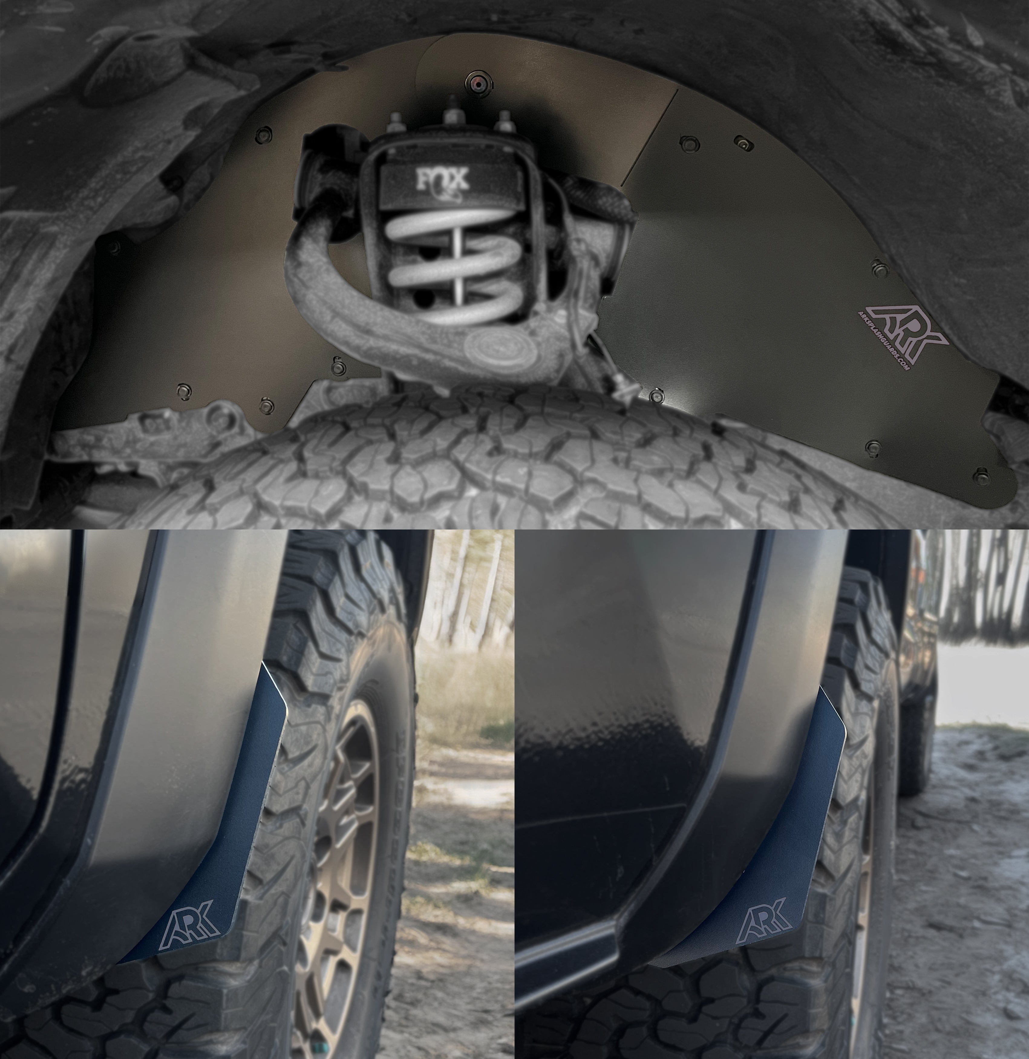 TriXpoly splash guards and mudflaps for 2016-2023 Toyota Tacoma, designed for enhanced protection and durability.