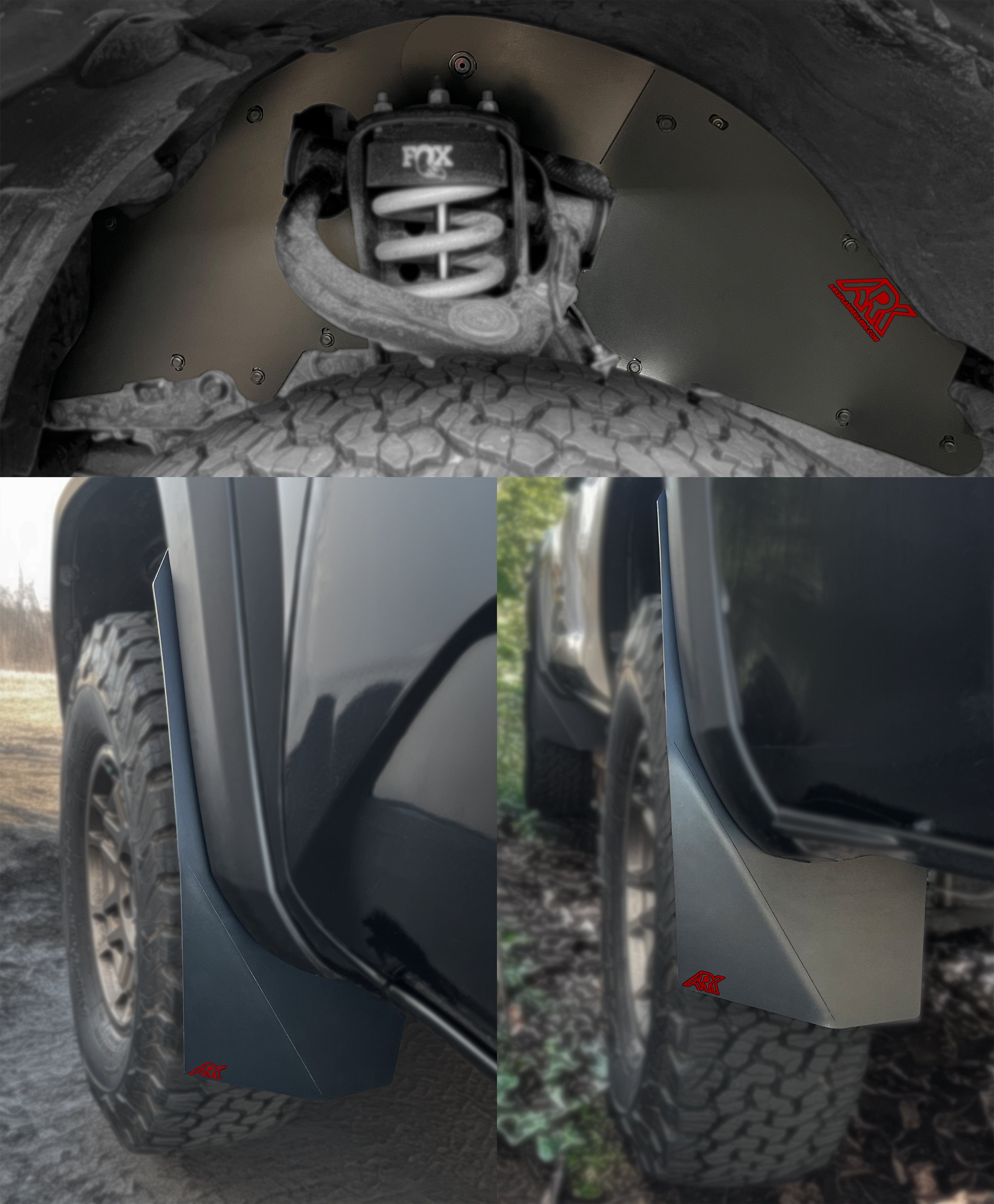 TriXpoly mud flaps for 2016-2023 Toyota Tacoma, showcasing durable protection and sleek design for offroad use.