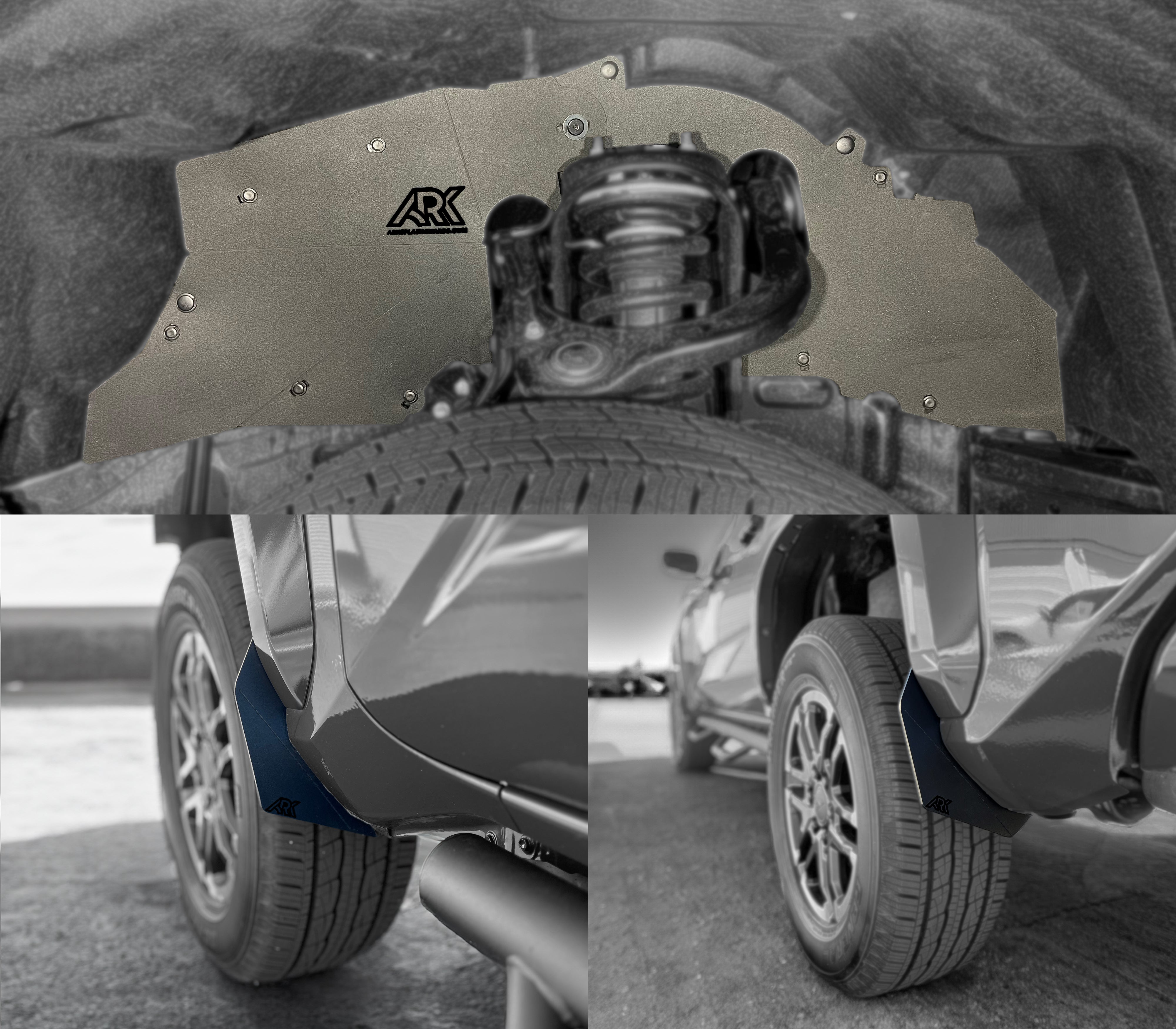 2024+ Toyota Tacoma TriXpoly splash guards and mudflaps, showcasing durable protection for offroad adventures.