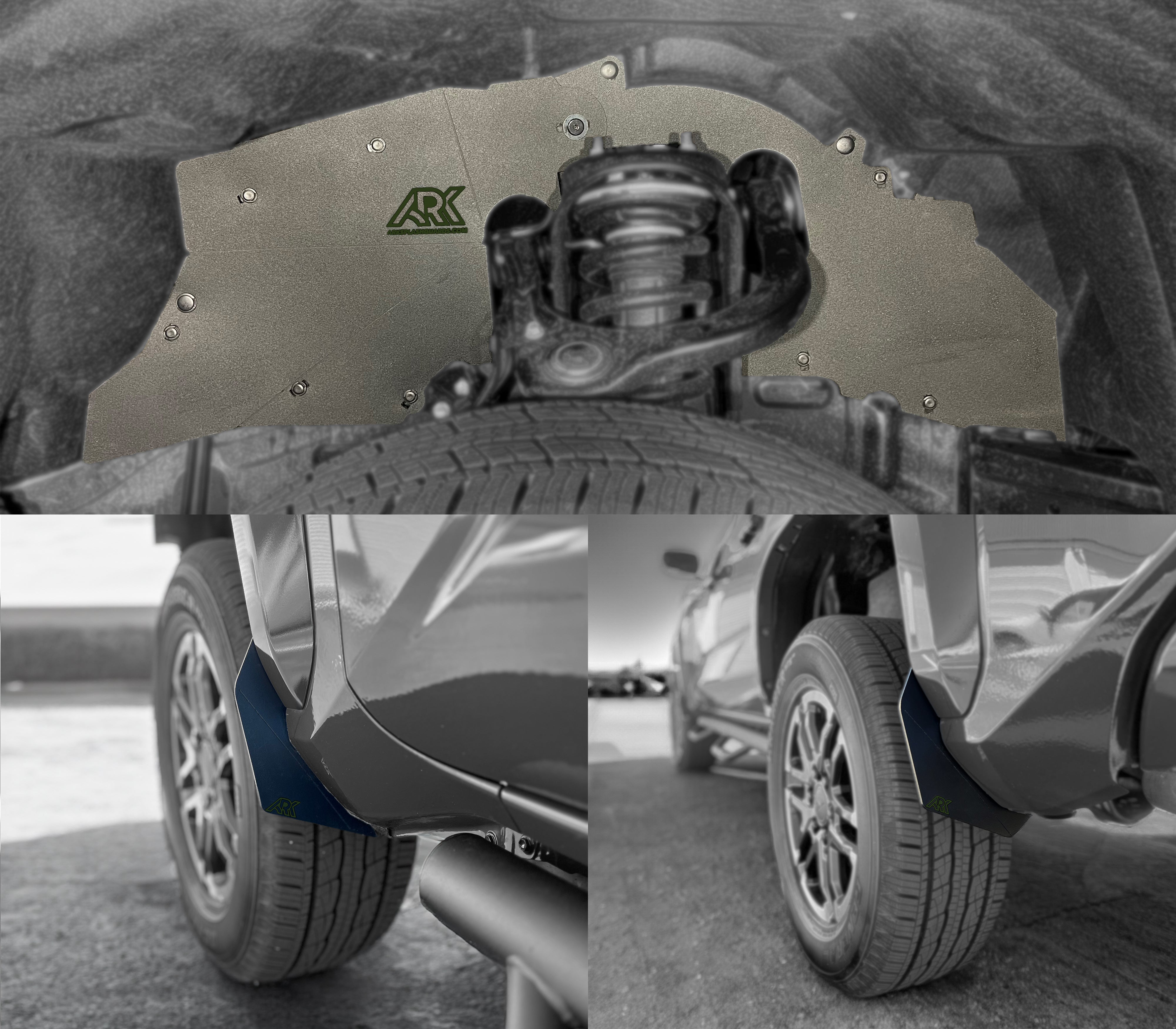 2024+ Toyota Tacoma TriXpoly splash guards and mudflaps installed, providing protection and durability for offroad adventures.