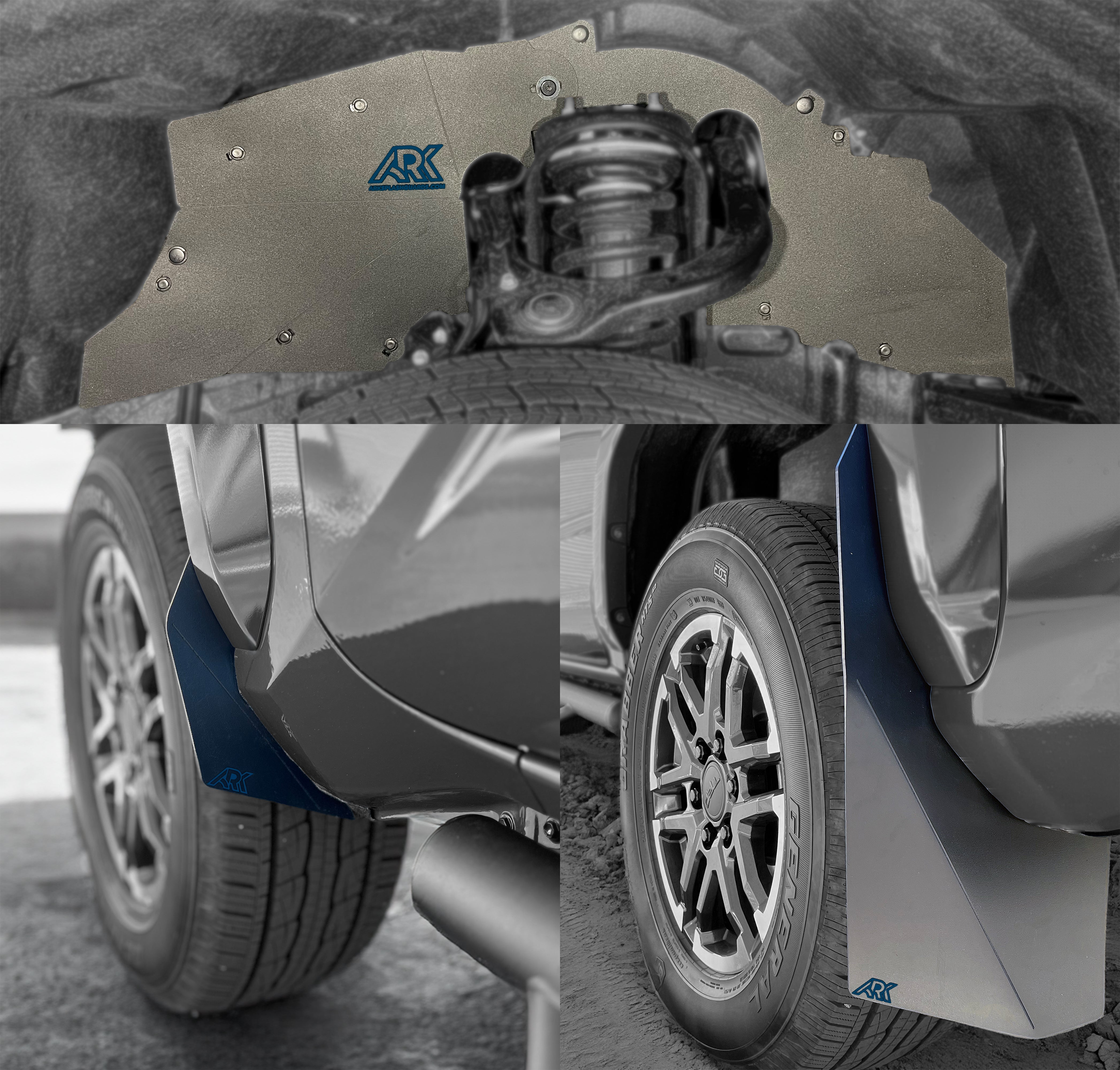 2024+ Toyota Tacoma TriXpoly splash guards and mudflaps designed for durability and protection against mud and debris.