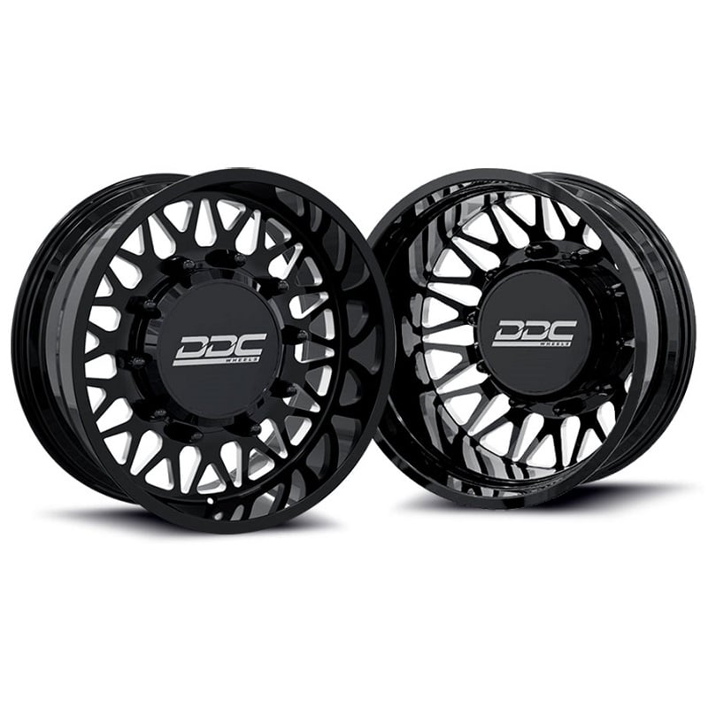 DDC Wheels The Mesh Forged Black and Milled 22"x8.25" Wheel Set for 94-18 Ram 3500 for 92-10 GM 3500 Dually