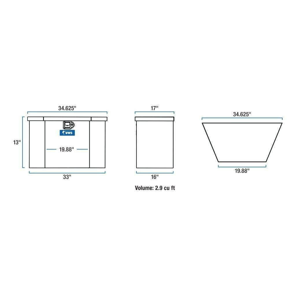 UWS Gloss Black Aluminum 34" Trailer Tongue Box with Low Profile Model TBV-34-LP-BLK