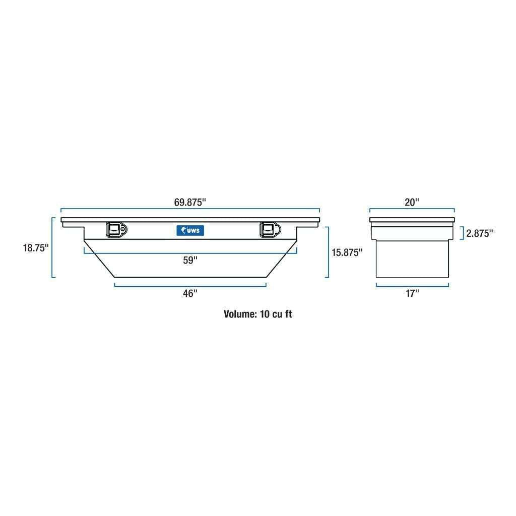 UWS 69" Deep Angled Truck Tool  Box - Low Profile Model TBSD-69-A-LP-B