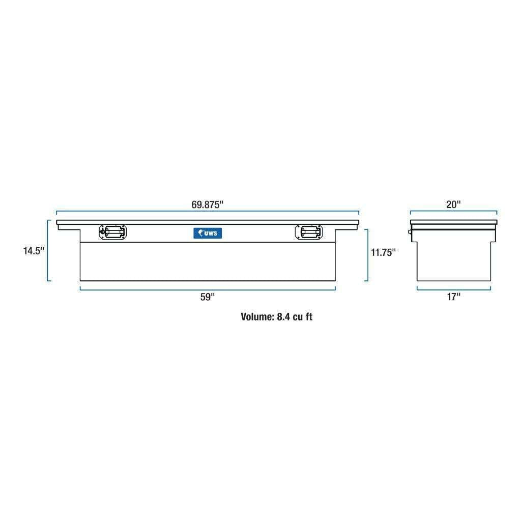 UWS 69" Truck Tool  Box - Low Profile, Pull Handles Model TBS-69-LP-PH-MB
