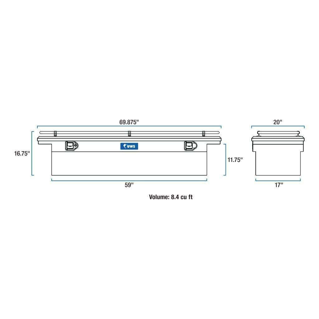 UWS 69" Crossover Truck Tool Box with Low Profile & Rail Model TBS-69-LP-R