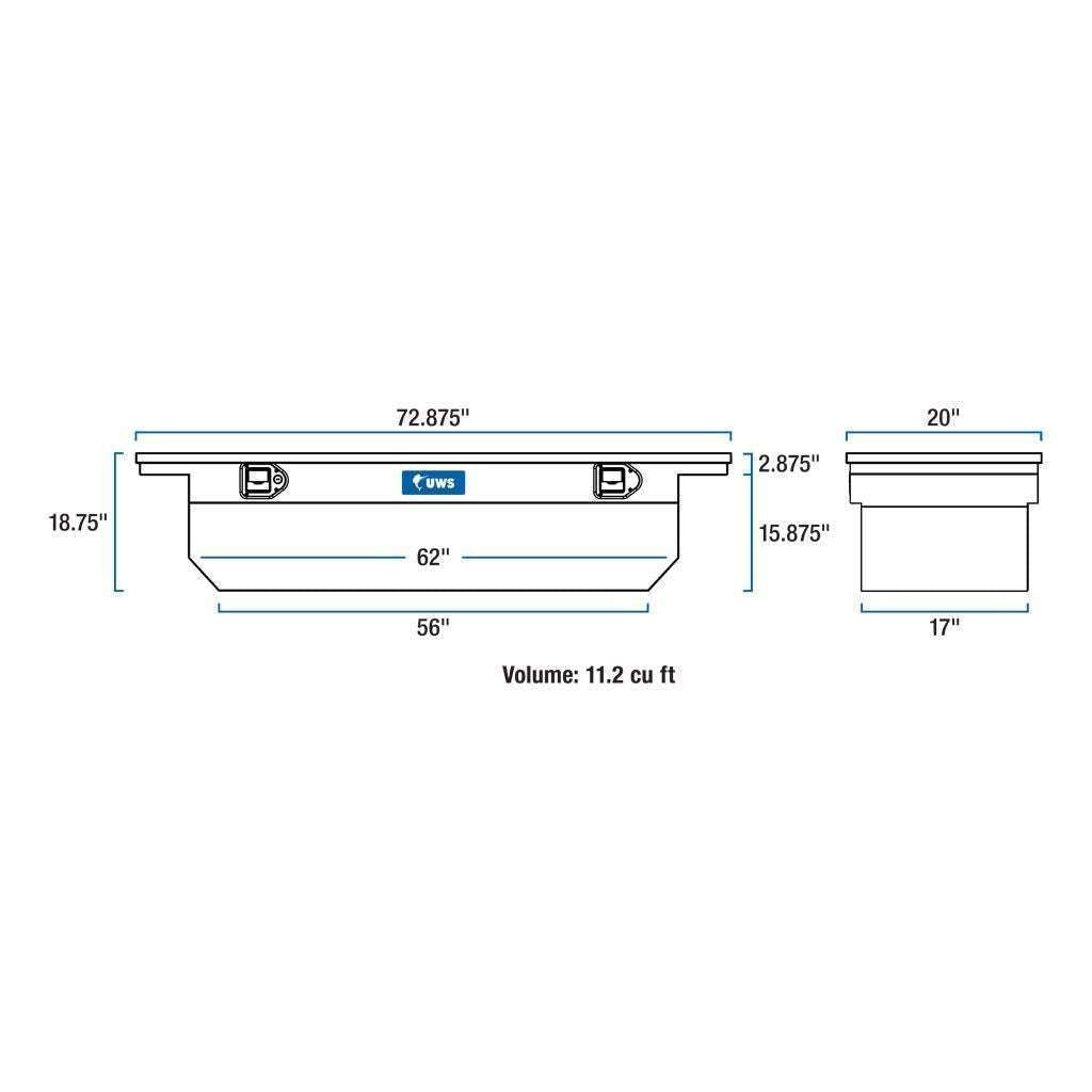 UWS 72" Deep Angled Crossover Truck Tool Box with Low Profile Model TBSD-72-A-LP