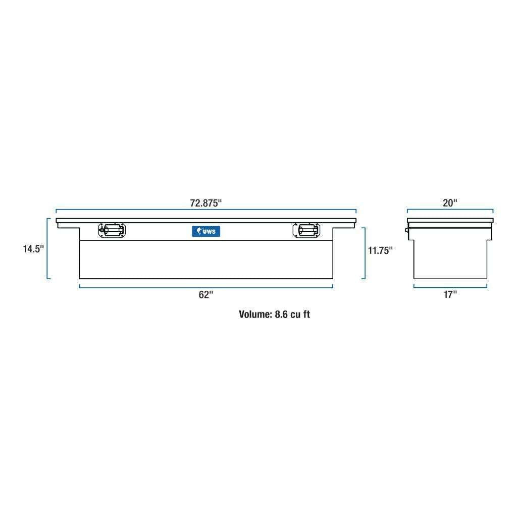 UWS 72" Truck Tool  Box - Low Profile, Pull Handles Model TBS-72-LP-PH-B