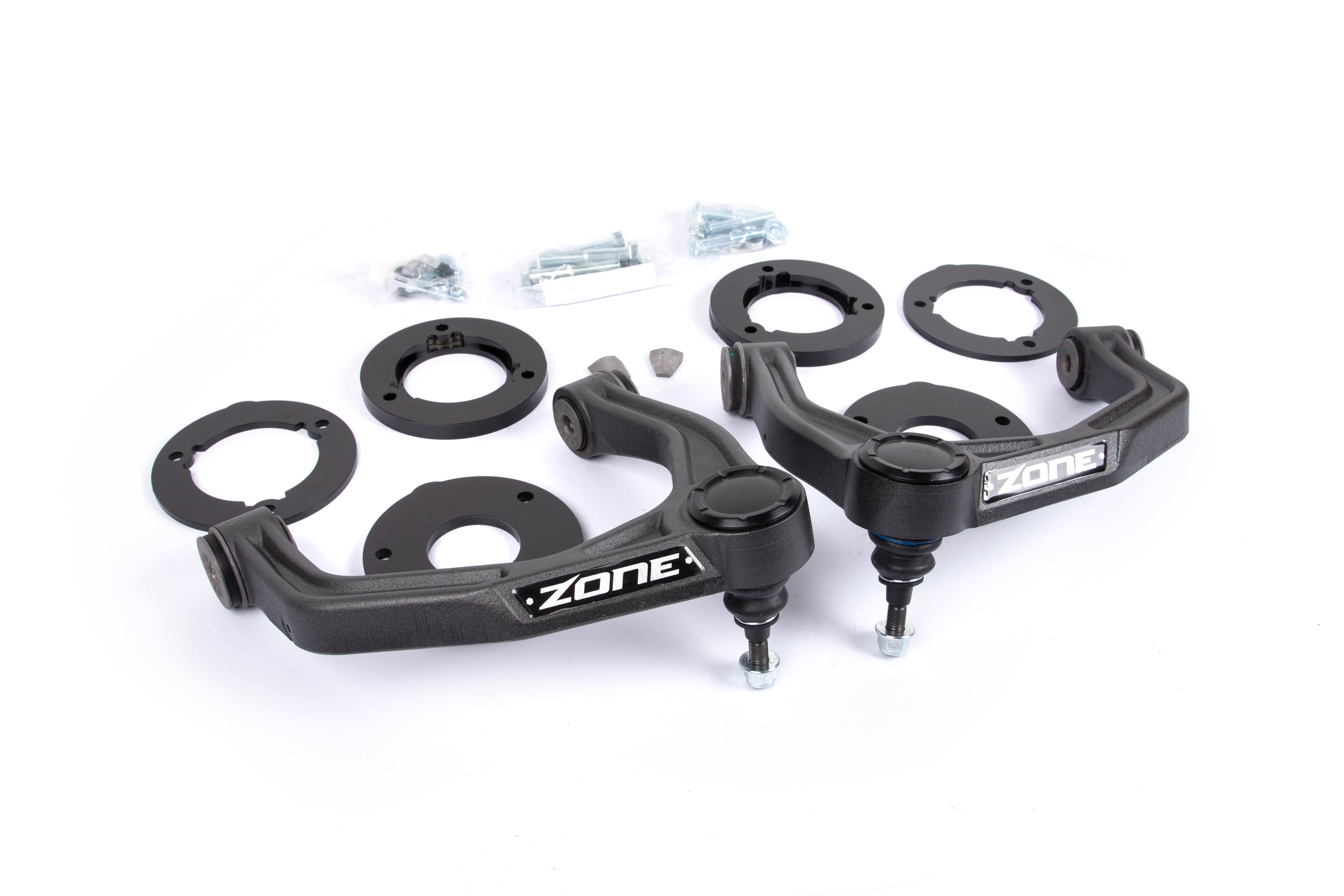 1.75 inch lift kit for Chevy Silverado and GMC Sierra 1500 AT4 and Trail Boss, includes upper control arms and mounting hardware.