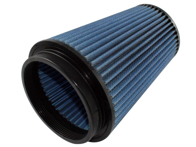 aFe MagnumFLOW Air Filter with a blue pleated design, measuring 5.5 inches in diameter and 9 inches in height, ideal for enhanced airflow.
