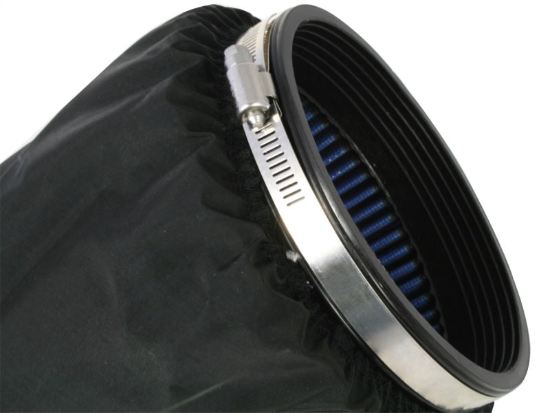 aFe MagnumSHIELD Pre-Filters in black, designed to protect air filters with a durable, fitted cover and clamp.