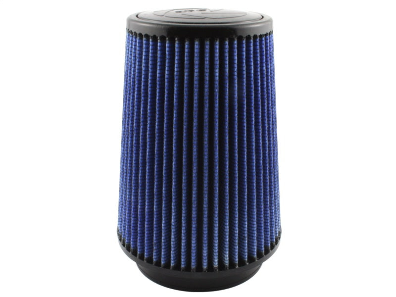 aFe MagnumFLOW Air Filter featuring a blue pleated design, optimized for enhanced airflow and engine performance.