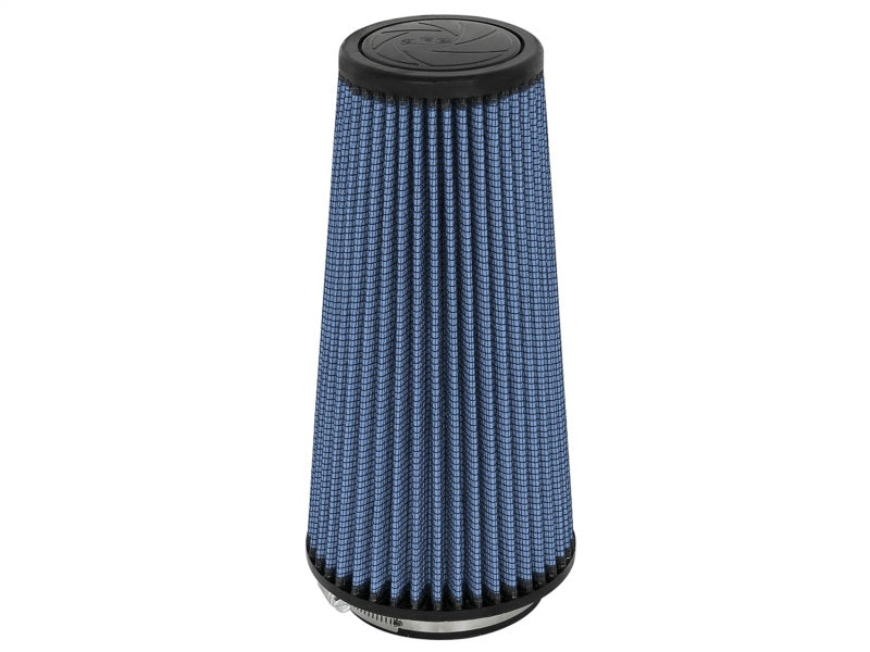 aFe MagnumFLOW Air Filter with a conical design, featuring blue pleated media and a durable rubber base for enhanced airflow.