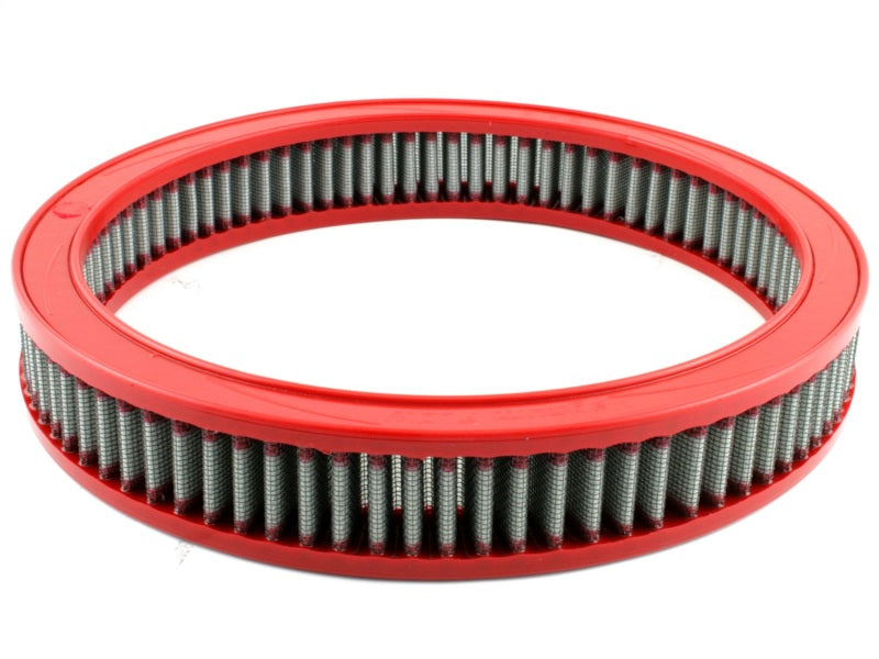 aFe MagnumFLOW Air Filter for Ford Cars 77-82 V8 featuring a red frame and pleated filter media for enhanced airflow.