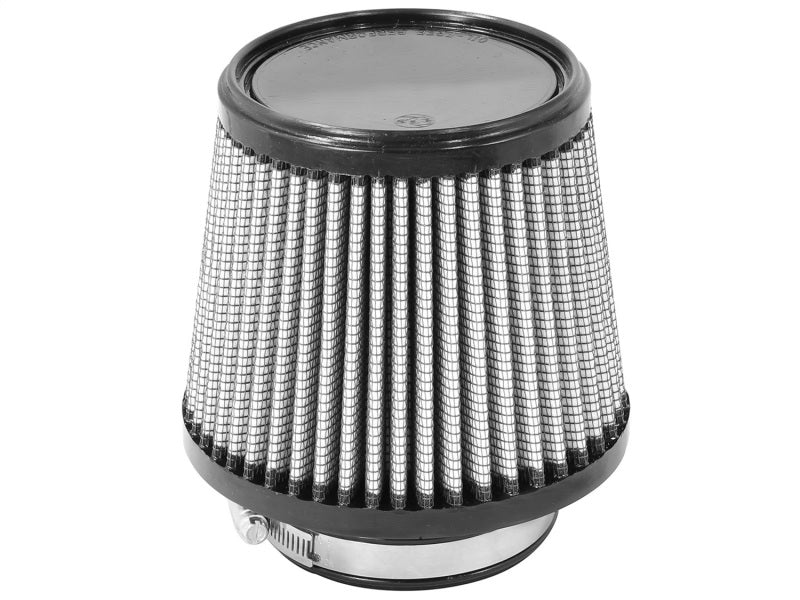aFe MagnumFLOW Air Filter featuring a conical design with a metal mesh exterior and a secure clamp for easy installation.