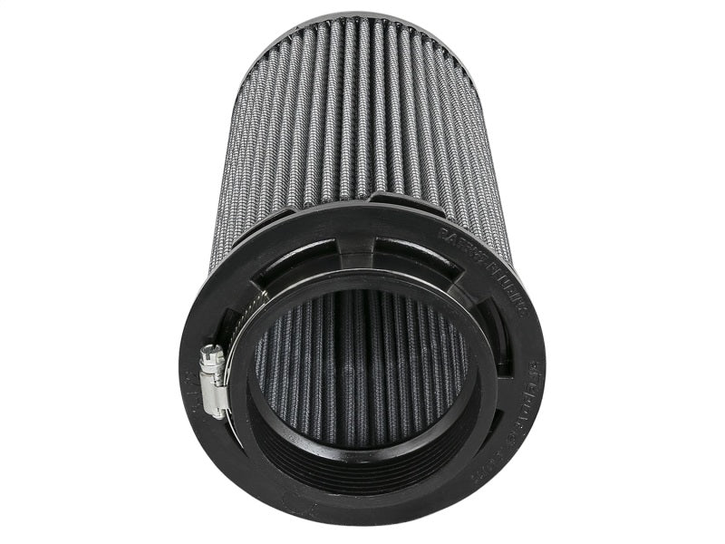 aFe Magnum FLOW Pro DRY S Universal Air Filter with dimensions of 3.5 inches inlet, 5 inches base, 4.75 inches top, and 9 inches height.