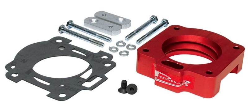 Airaid PowerAid throttle body spacer for 99-01 Ford Mustang 3.8L with installation hardware and gaskets included.