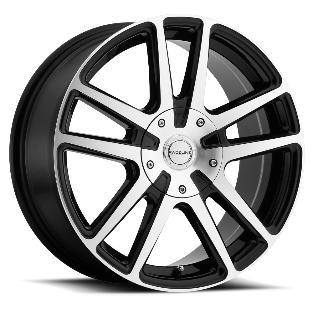 Black and silver 145M Encore wheel featuring a modern design with multiple spokes, ideal for enhancing truck and SUV aesthetics.