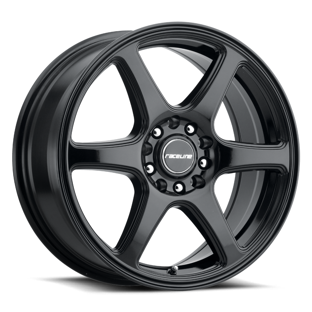 Black 146B Matrix wheel with a sleek design featuring five spokes and a central hub, ideal for offroad vehicles.
