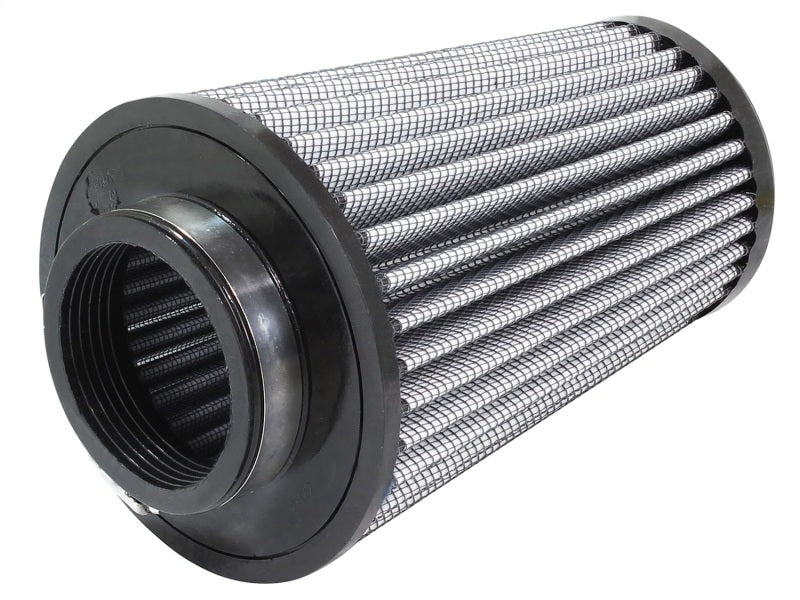 aFe MagnumFLOW Air Filter featuring a cylindrical design with a mesh exterior and rubber end caps for enhanced airflow.
