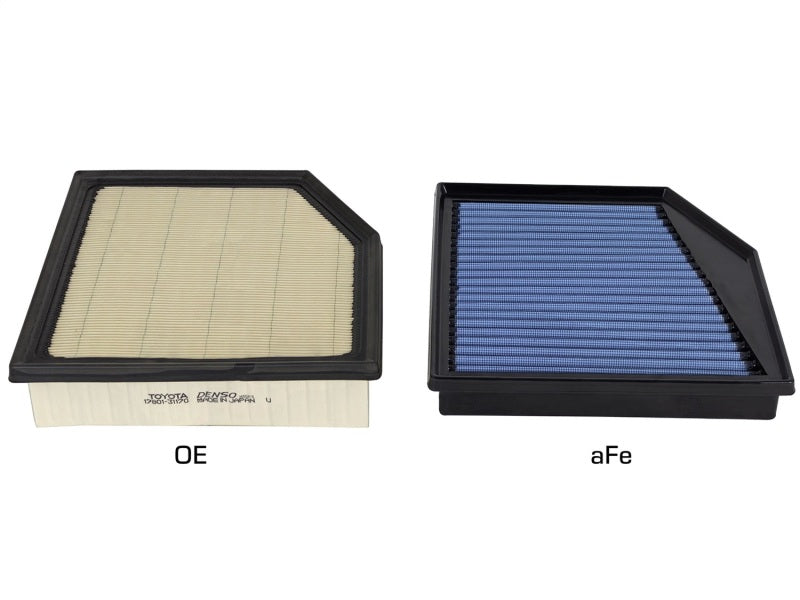 aFe MagnumFLOW PRO 5R air filter comparison with OEM filter for 14-15 Lexus IS 250/350 V6 engines. Enhanced airflow and performance.