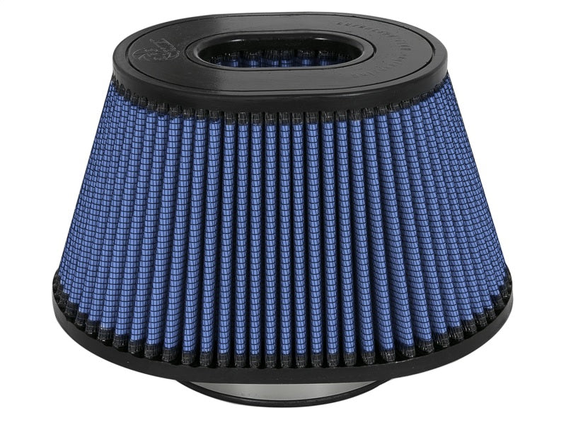 aFe MagnumFLOW Air Filter featuring a conical design with blue filter media and black rubber base for enhanced airflow.