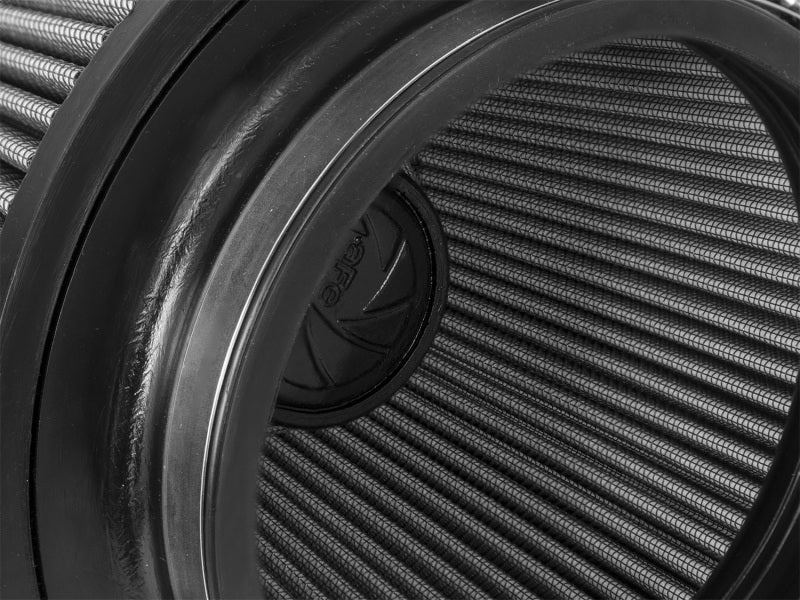 aFe MagnumFLOW Air Filter featuring a cylindrical design with a pleated filter surface, optimized for enhanced airflow and performance.