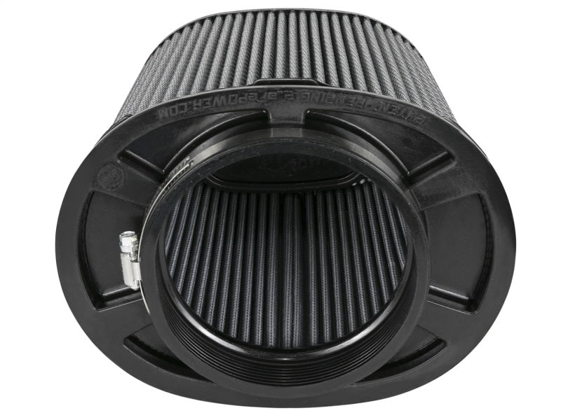 aFe MagnumFLOW Air Filter featuring a cylindrical design with a black exterior and pleated filter media for enhanced airflow.