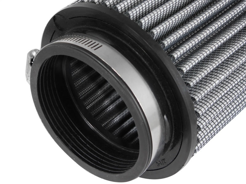 aFe Magnum FLOW Air Filter Pro DRY S with a cylindrical design and mesh material for enhanced airflow and filtration.