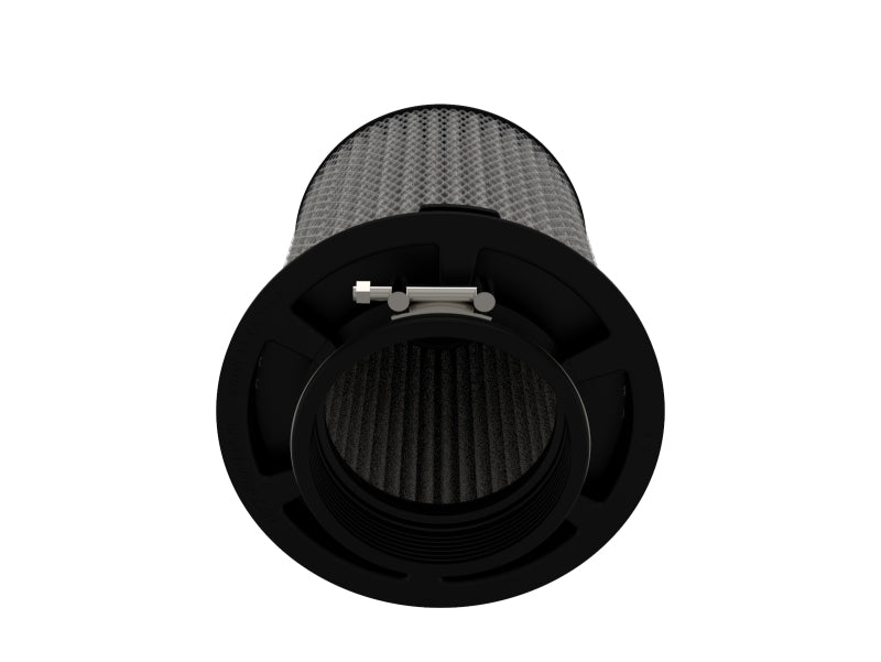 aFe MagnumFLOW Pro DRY S Universal Air Filter featuring a cylindrical design with a black frame and mesh filter material.