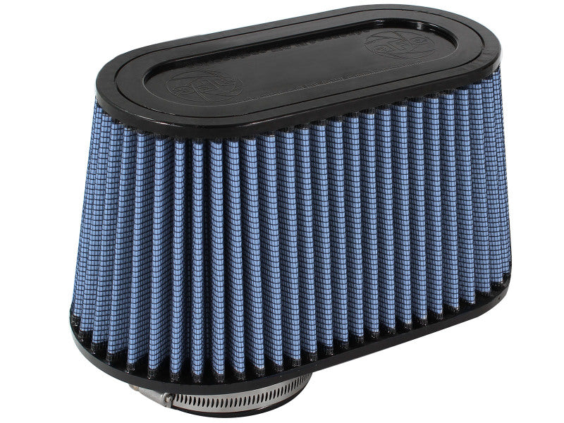 aFe MagnumFLOW Pro 5R universal air filter featuring a blue pleated design, optimized for improved airflow and performance.