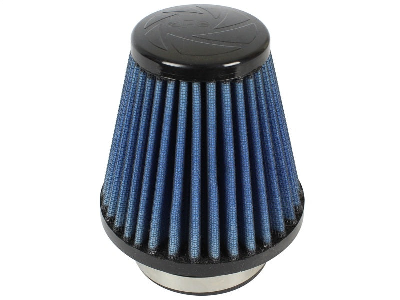 aFe MagnumFLOW Air Filter with a conical design, featuring blue pleated media and a black base for enhanced airflow and performance.