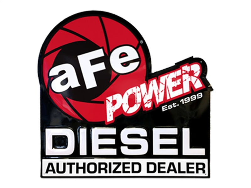 aFe promotional stamped metal sign featuring bold red and black design, highlighting "Diesel Authorized Dealer" and "Power Est. 1999.