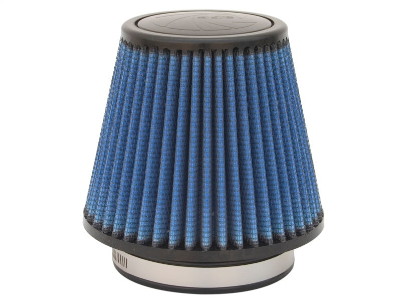 aFe MagnumFLOW Air Filter with a blue pleated design, optimized for improved airflow and engine performance.