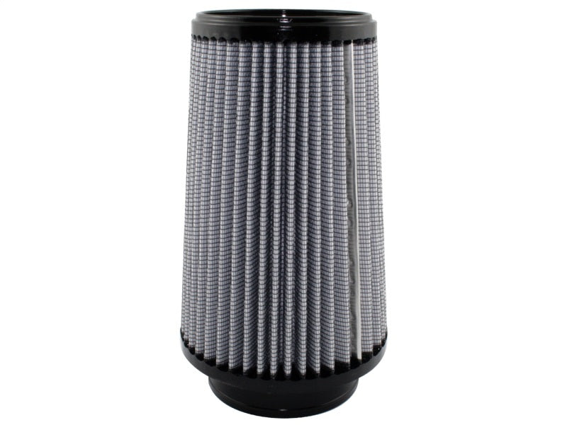 aFe MagnumFLOW Air Filter with a cylindrical design, featuring a pleated gray filter media for enhanced airflow and filtration.