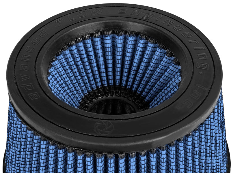 aFe MagnumFLOW Pro 5R universal air filter featuring a blue mesh design and a durable black rubber base for enhanced airflow.