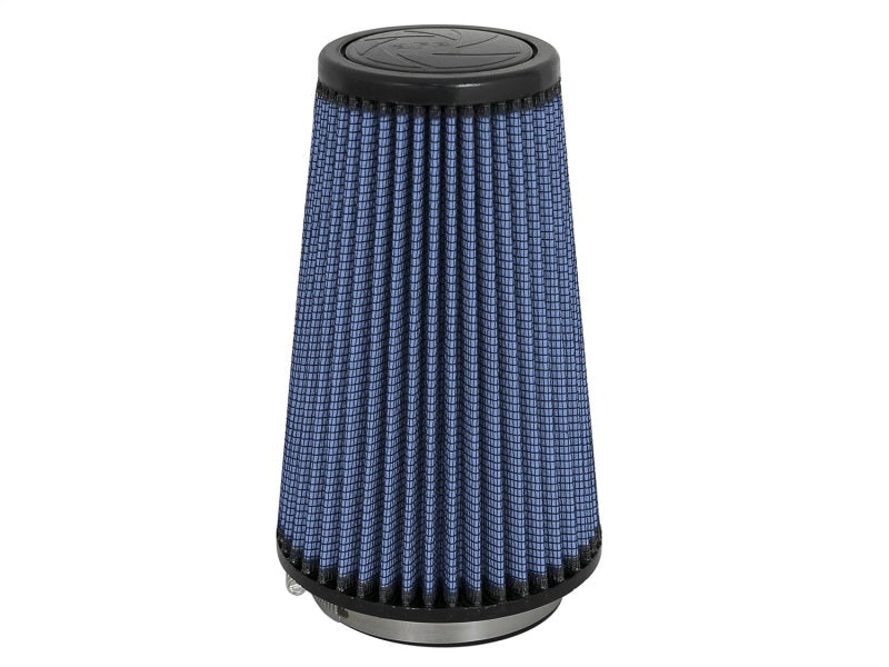 aFe MagnumFLOW Air Filter featuring a conical design with blue filter media, designed for enhanced airflow and performance.