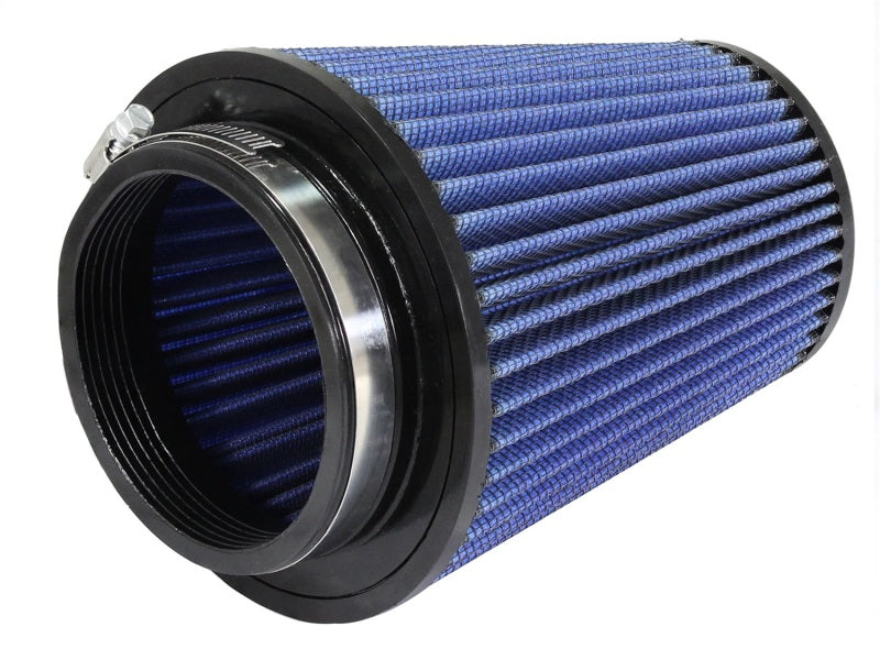 aFe MagnumFLOW Air Filter featuring a blue filter media and a durable black housing designed for improved airflow and performance.