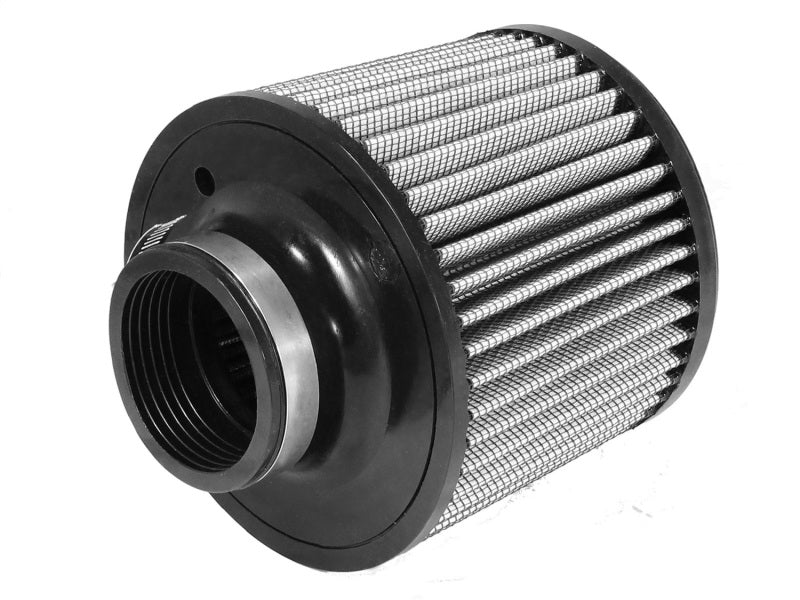 aFe MagnumFLOW Air Filter with 2-1/2 inch inlet, 6 inch length, and 5-1/2 inch diameter, featuring a 3/8 inch hole for easy installation.