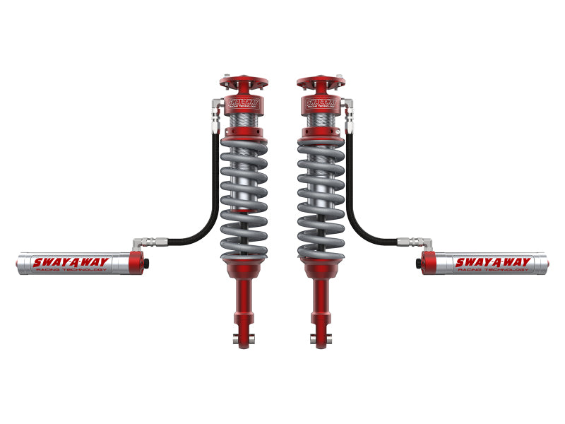 aFe 17-19 Ford F-150 Raptor Sway-A-Way 3.0 Front Coilover Kit with remote reservoirs for enhanced off-road performance.