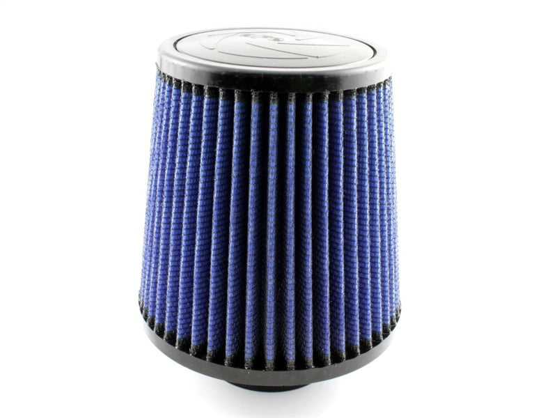 aFe MagnumFLOW Air Filter featuring a blue pleated design, optimized for improved airflow and engine performance.