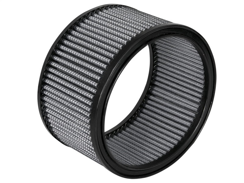 aFe Magnum FLOW Round Racing Air Filter with 6in outer diameter, 5in inner diameter, and 3.5in height for enhanced engine performance.